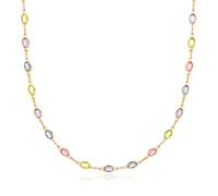 18K Gold Plated Oval Multicolor Stone Crystal Necklace for Women - Made In Brazil