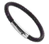 18KOra Bracelets en cuir véritable tressé pour homme, Grande (20,7 cms), Cuir, Pas de gemme