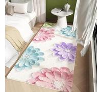 18meng Art Rose Bleu Tapis Salon Lavable Chambre Tapis à Poils Ras Enfant Fille Garcon Fleurs de Dessin Animé 3D Imprimé Super Doux Cachemire Lisse Fin Léger Antidérapant Grand Tapis 40 x 120 cm