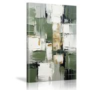 18meng Art Tableau Mural Grand XXL pour Chambre à Coucher Tableau Abstrait Peinture sur Toile Blanc et Vert Doré Images sur Toile Moderne 1 Pièce Pour Decoration Murale Salon 40x60 cm Avec Cadre