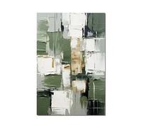 18meng Art Tableau Mural Grand XXL pour Chambre à Coucher Tableau Abstrait Peinture sur Toile Blanc et Vert Doré Images sur Toile Moderne 1 Pièce Pour Decoration Murale Salon 90x180 cm Sans Cadre