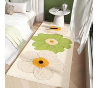 18meng Art Vert Beige Tapis Salon Lavable Chambre Tapis à Poils Ras Enfant Fille Garcon Fleurs de Dessin Animé 3D Imprimé Super Doux Cachemire Lisse Fin Léger Antidérapant Grand Tapis 150 x 210 cm