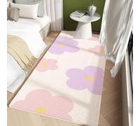 18meng Art Violet Rose Tapis Salon Lavable Chambre Tapis à Poils Ras Enfant Fille Garcon Fleurs de Dessin Animé 3D Imprimé Super Doux Cachemire Lisse Fin Léger Antidérapant Grand Tapis 90 x 120 cm
