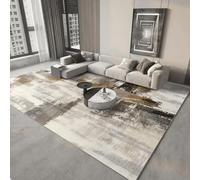 18meng Tapis rectangulaire à rayures pour salon, chambre à coucher, salle à manger, couloir, lavable en machine, marron et blanc, 150 x 250 cm