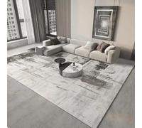 18meng Tapis rectangulaire lavable à rayures abstraites pour salon, chambre à coucher, salle à manger, couloir Blanc et gris 150 x 180 cm