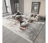 18meng Tapis rectangulaire moderne à rayures pour salon, chambre à coucher, salle à manger, couloir, lavable en machine, motif abstrait, rouge, gris, 90 x 150 cm