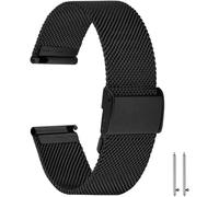 18mm Watch Strap For Smartwatch, Universal Metal Steel Mesh Replacement Bands Quick Release For Men Women (Black, 18mm)