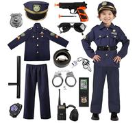 18PCS Deguisement Policier Enfant, Costume Policier Enfant Garcon avec Policier Deguisement Chapeau Menotte Bâton Police Talkie-Walkie Accessoire policier pour Cosplay Flic pour Halloween Carnaval