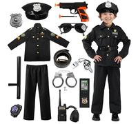 18PCS Deguisement Policier Enfant, Costume Policier Enfant Garcon avec Policier Deguisement Chapeau Menotte Bâton Police Talkie-Walkie Accessoire policier pour Cosplay Flic pour Halloween Carnaval