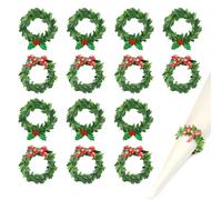 18pcs Rond Serviette Noel, Rond de Serviette de Table Décoration de Table Noël avec Baies Rouges Arc pour Noël Thanksgiving Nouvel an Mariage Saint Valentin Table Anneau Serviette