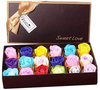 18pcs savon rose parfumé à la fleur rose fleur - savon à l'huile essentielle de plante, cadeau pour anniversaire/anniversaire/mariage/boîte de la Saint-Valentin (multicolore)