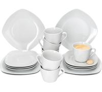 MamboCat Lotta Service à café 18 pièces I Service à café en porcelaine blanche pour 6 personnes I 6 tasses à café de 170 ml, soucoupes et assiettes à dessert I Vaisselle chic pour le petit déjeuner et