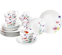 18pcs Service à café Marie Porcelaine 6 personnes Tasses Soucoupes Assiettes Fleurs