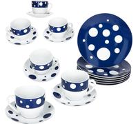 18pcs Service à café Pula bleu points porcelaine 6 pers. tasses soucoupes assiettes à pois