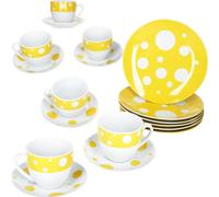 18pcs Service à café Pula jaune points Porcelaine 6 pers. tasses soucoupes assiettes à points