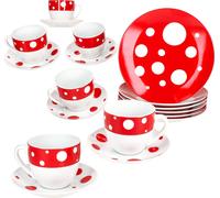 18pcs Service à café Pula rouge points Porcelaine 6 pers. tasses soucoupes assiettes à points