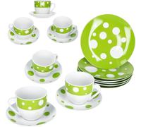 18pcs Service à café Pula vert points porcelaine 6 pers. tasses soucoupes assiettes à points
