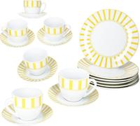 18pcs Service à café Split jaune rayé Porcelaine 6 pers Tasse Soucoupe Assiette rayée