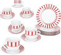 18pcs Service à café Split rouge rayé Porcelaine 6 pers. tasse soucoupe assiette rayée