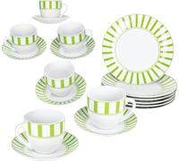 18pcs Service à café Split vert rayé Porcelaine 6 pers Tasse Soucoupe Assiette rayée
