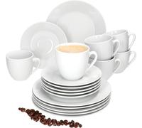 18pcs Service à café Tommy blanc Porcelaine 6 personnes Assiettes à dessert
