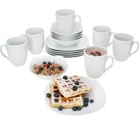 18pcs Set de petit déjeuner Lotta blanc Porcelaine 6 personnes petites assiettes gobelets à café