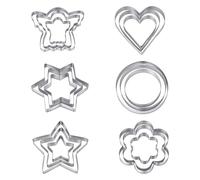 18pcs Set d'Emporte-Pièces en Métal, 6 Formes Acier Inoxydable Rond Cœur Fleur Ange & Forme Étoile Hexagonale Emporte-Pièces à Biscuits pour Cuisson Noël Fêtes Hiver
