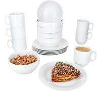 18pcs Set petit déjeuner Tommy blanc Porcelaine Assiettes Bols Empilable