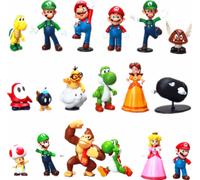 18pcs Super Mario Bros PVC Figurines Jouets Yoshi Peach Princesse Luigi Shy Guy Odyssey Donkey Kong Modèle Dolls Cartoon