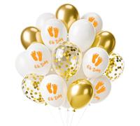 18Pièces Ballons Latex Blanc et Or avec Motifs de Petites Pieds et "Oh Baby " Ballons à Paillettes Dorées - Décoration pour Baby Shower, Fête d’Accueil du Bébé et Cérémonie de Baptême