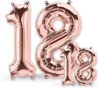 18Th Birthday Decoration Balloon - Pack Of 2 - Number 18 Balloons In Rose Gold - 18Th Birthday Decoration For Women Or Men - Inflatable With Helium - For A Dazzling Celebration