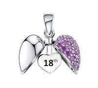 18th Joyeux Anniversaire Violette Amour Coeur Charm - argent sterling 925 pour Pandora Moments Bracelet à Breloque et Collier - Cadeau pour sa Sœur, Fille, Femme, Filles - 18