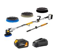 18V Twin Brush - Brosse de nettoyage sans fil à double brosse - Incl. batterie 4,0 Ah et chargeur rapide + 3 brosses et manche télescopique