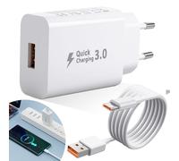 18W Supercharge Chargeur Rapide pour Samsung Galaxy A14 A15 A16 5G S10 S9 A32 A21S A53 S23 S22, QC3.0 Adaptateur Prise Secteur avec Câble USB C 2m Compatible avec Xiaomi IPhone 15 16 Pro Max