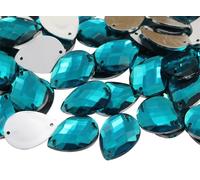 18x13mm Blue Aqua CH24 Square Cut Teardrop Flat Back Sew On Gems - 50 Pieces by KraftGenius