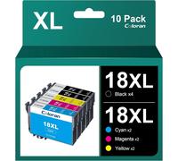 18Xl Multipack Lot De 10 Cartouches D'Encre Compatibles Avec Epson 18Xl Pour Epson Xp-305 Xp-215 Xp-225 Xp-412 Xp-422 (4Noir,2Cyan,2Magenta,2Jaune)