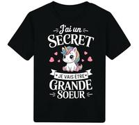 [19-2] Enfant Futur Grande Soeur Secret Idée Cadeau Annonce Grossesse Papa Grands Parents Mamie Tonton Super Hero (Bébé - Fille, Noir) (FR/ES, Âge, 2 Ans, Taille Normale, Noir)