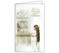 19-635 Carte COMMUNION FILLE Sincères Félicitations église Chrétienne Catholique Bible Bougie Ostie Coupe avec Enveloppe Format 12x19,5cm Papier écolabel FSC Gestion Durable Forêts Fabriqué en Europe