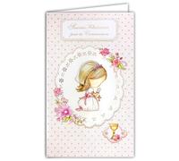 AFIE 19-640 Carte Porte-Billet avec Enveloppe Sincères Félicitations pour ta Communion Fille Croix Chrétienne Catholique Fleurs Roses Vin Coupe Calice Ciboire Illustration - Fabriqué en Europe