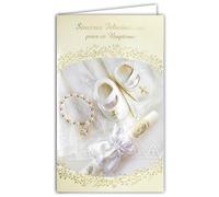 19-644 Carte Porte-Billet avec Enveloppe Sincères Félicitations Baptême Garçon Fille Croix Chrétienne Catholique Chaussons Bébé Bougie Cierge Colombe Sainte Vierge Marie Parrain Marraine