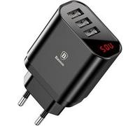 (#19) Baseus Digital Display 3 USB Ports 3.4A Quick Charging Power Adapter Travel Charger, EU Plug, For iPhone, iPad, Galaxy, Sony, HTC, Google, Huawei, Other Smart Phones and Tablets(Black) G