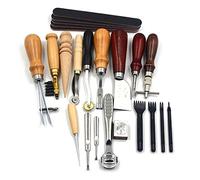 19 Outils D'artisanat du Cuir, Kit de Couture du Cuir, Kit D'outils de Travail du Cuir, Outil D'estampage du Cuir, Ensemble de Ciseaux de Couture de Laçage pour la Couture à la