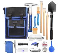 19 PCS Geology Rock Pick Hammer Kit, 23oz Hammer & 3 PCS Digging Chisels Set for Rock Hounding, Gold Mining & Prospecting, Equipment Tool with Blow-and-Suck Ball, Whistle (style2)