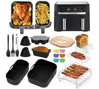 19 Pièces Accessoires pour Friteuse à Air Compatible avec Modèle EY9018 Dual Easy Fry 5,2/3,1 L - Moule en Silicone, Moule à Pain, Grille de Cuisson, Moule à Muffins en Silicone, Pince de Cuisine