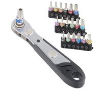 19 Pièces Clé à Cliquet Magnétique 110 mm 1/4 Pouce, Mini Clé à Cliquet Réversible Embouts S2 Phillips Fente Hexagonale, Outil Compact pour Gadgets Voitures Maisons et Machines