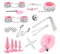 19 Pièces Couple Bondage Set,2025 Nouveau Set Menottes Lit,Plug Anal Queue de Renard,Menottes Érotique,Pince Teton,Jeux Sexuelle Adulte Couple