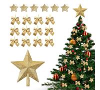 19 Pièces Étoile Sapin Noël en Plastique, Arcs de Noël Pailletés | Mini noël Arbre Topper, Deco Sapin de Noel, Papillons Décoration de NoëL, Glitter Tree Top Décoration Étoile
