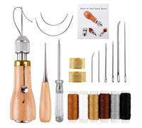19 Pièces Kit de Couture en Cuir, Kit de Couture du Cuir, Kit Reparation Cuir, avec Poinçon, Rouleaux de Fil Ciré, pour la Réparation du Cuir, Des Chaussures, Des Ceintures, Toile, Tapis et Plus