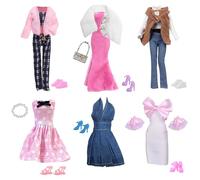 19 vêtements de poupée compatibles avec les poupées Barbie - Ensemble de vêtements en peluche - Ensemble de vestes en peluche - Robe à pois - Robe en jean - 2 accessoires - 7 chaussures pour poupées