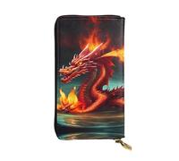 19 x 10,4 cm de long, le roi dragon dans un portefeuille en cuir feu, compartiment à fermeture éclair, grande capacité, un bon cadeau pour les amis, noir, One Size